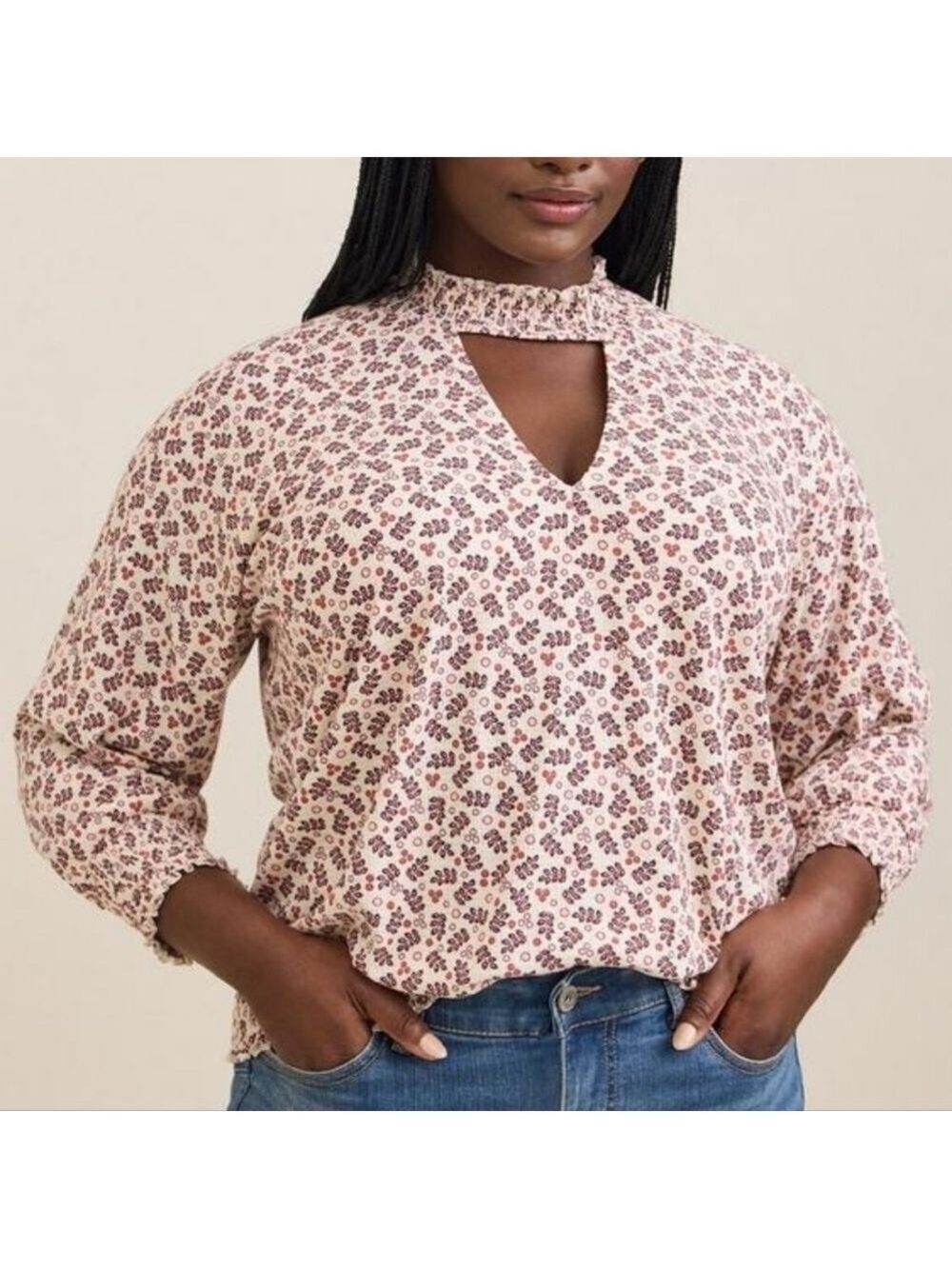 2X - Torrid | Textured Jersey Choker Neck Smocked Bottom Top